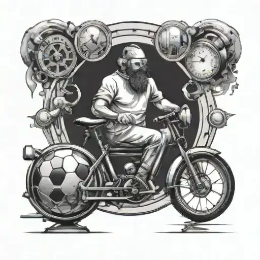 Design a tattoo of a scientific experiment with elements of football and biking incorporated tattoo design idea