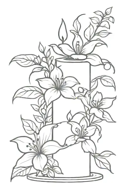 candle with flowers and vines tattoo design idea