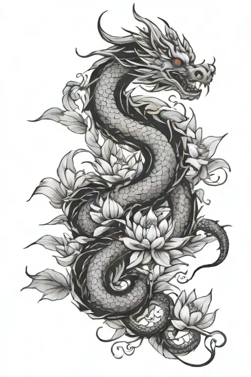 vietnamese dragon and lotus flower growing tattoo design idea