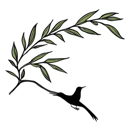 tattoo design template for a olive branch with bird carrying it tattoo, fine line, and make it unique tattoo design idea