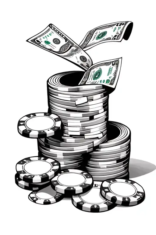 rolls of money and casino chips  tattoo design idea