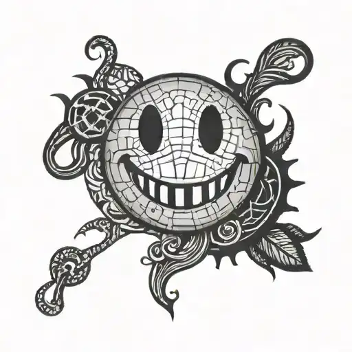 stiched together smiley face tattoo design idea