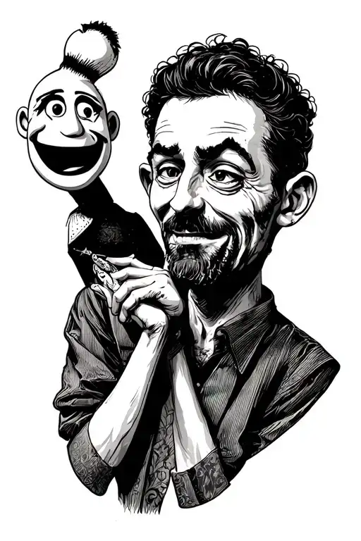 Sad man puppeteering a happy puppet master tattoo design idea