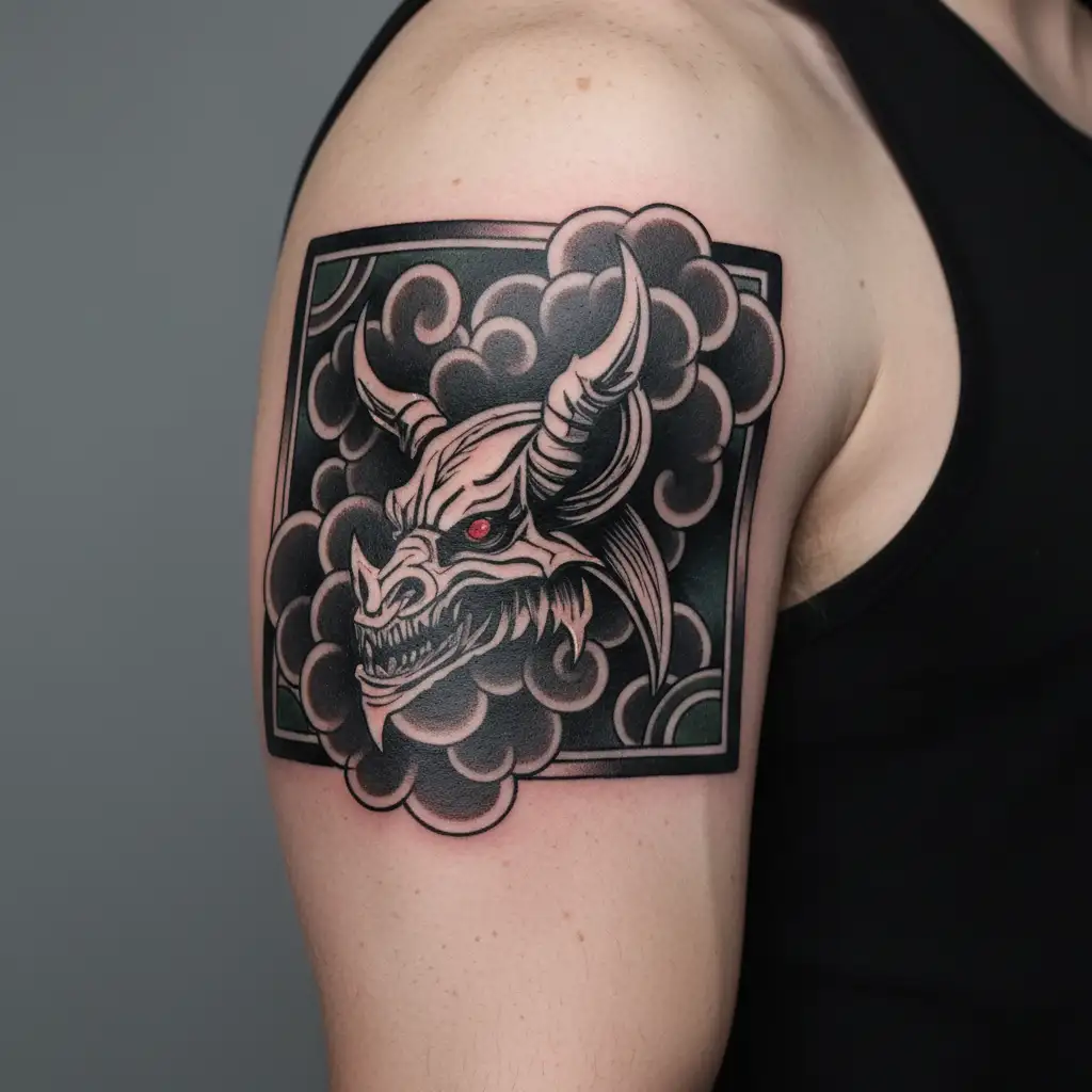 a simplistic yet cool, creepy and badass devil horns with wings tattoo design idea