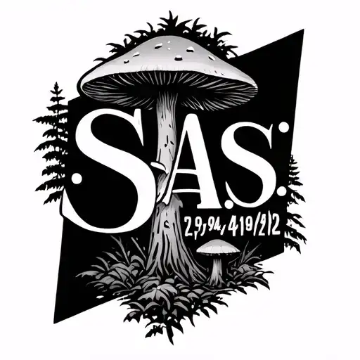 "S.A.S.  2/3/94 - 4/19/22" "S.A.S.  2/3/94 - 4/19/22" Mushroom Forest tattoo design idea