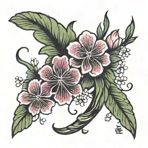 last name "Ceiley" in Japanese with cherry blossoms interweaved tattoo design idea
