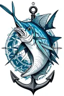 blue marlin, compass, anchor  tattoo design idea