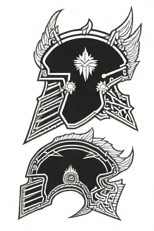 helmet of ares, pierce brown red rising gold sigil, lambda chevron, mars, broken chain  tattoo design idea