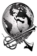 trombone world map inside tattoo design idea
