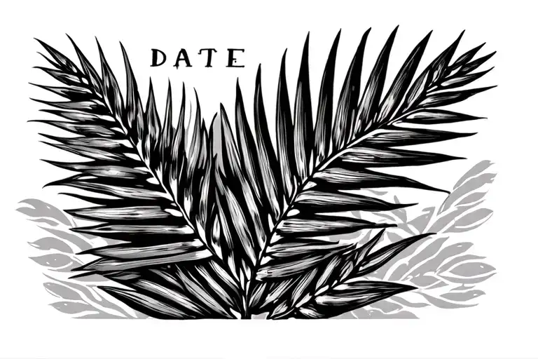 date tattoo with palm leaf tattoo design idea