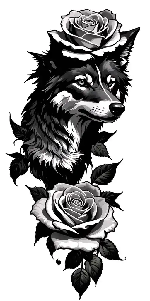 wolf rose fantasy themed tattoo tattoo design idea