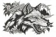 nature and wolf head tattoo design idea
