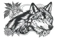 nature and wolf head tattoo design idea