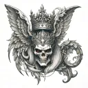 half devil half angel with wings and crown made tattoo design idea