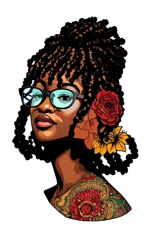 Bbw Black Woman With Locs and glasses tattoo design idea