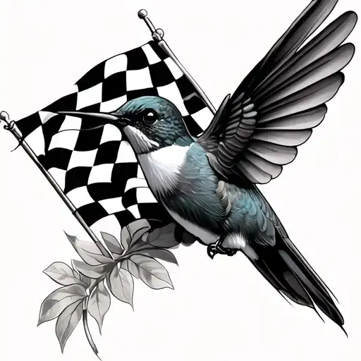 humming bird with checkerflag tattoo design idea