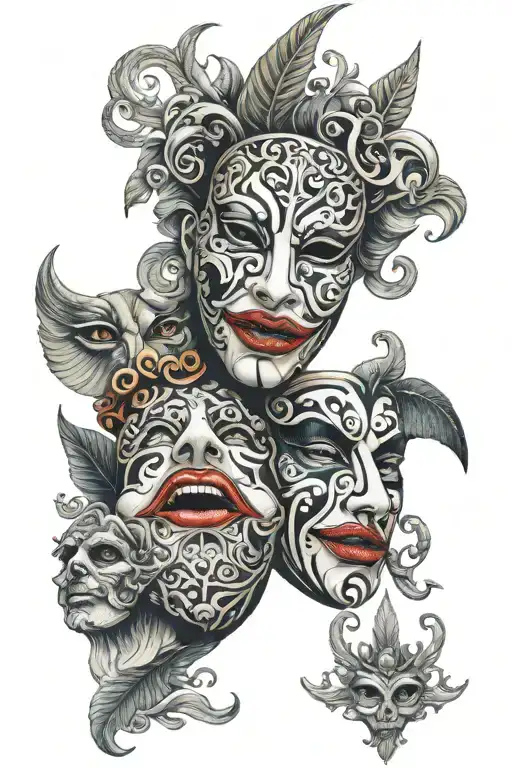 Opera House masks tragedy and comedy tattoo design idea