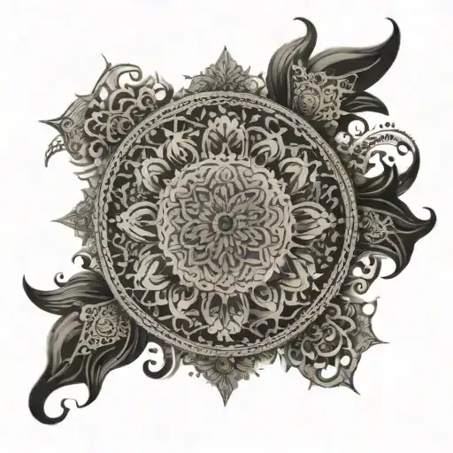 An intricate mandala design incorporating Arabic calligraphy tattoo design idea