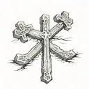 railroad track  spliting left with cross and right with gravestone  tattoo design idea