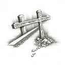 railroad track  spliting left with cross and right with gravestone  tattoo design idea