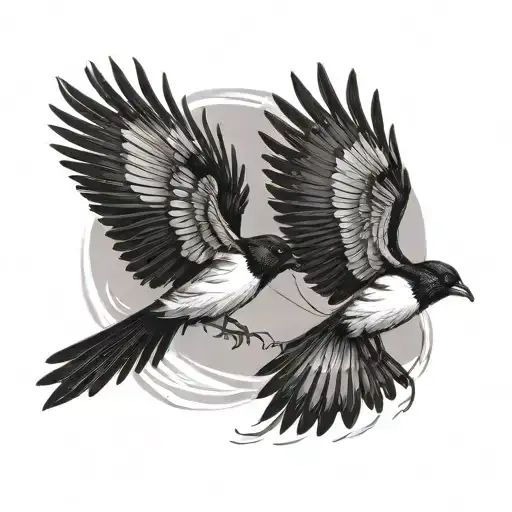 2 magpies flying tattoo design idea