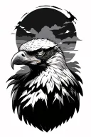 Eagle head mountain background black and white tattoo design idea