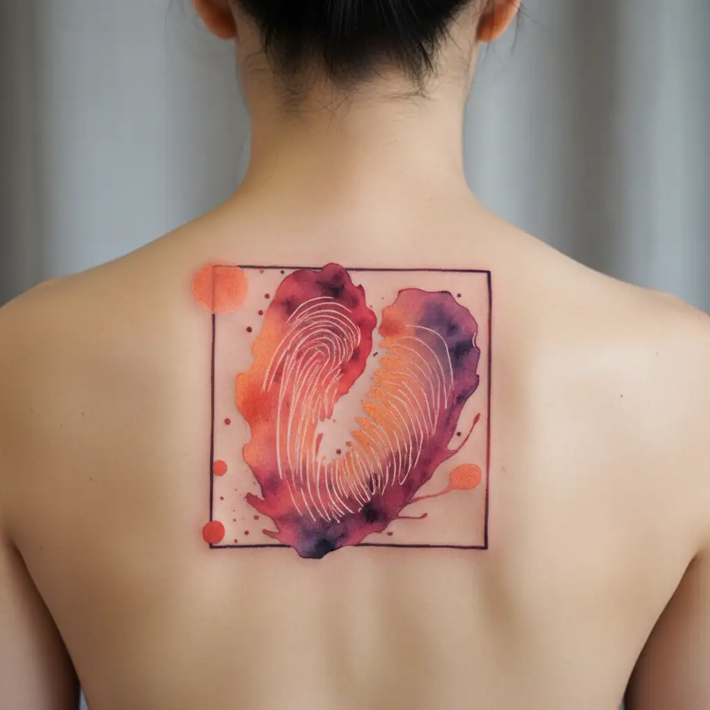 tattoo where a small fragment of a fingerprint (about 1/4) seamlessly transitions into long, soft, airy water tattoo design idea
