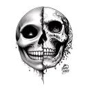 Split face. Half smiley face and half skull. Momento Mori tattoo design idea