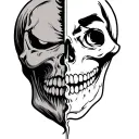 Split face. Half smiley face and half skull. Momento Mori tattoo design idea