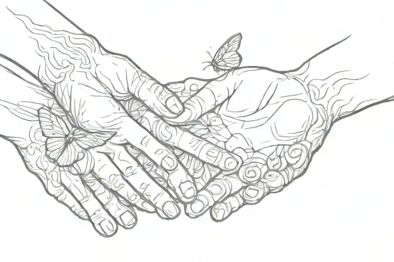 womans hand reaching for two children hands holding each tattoo design idea