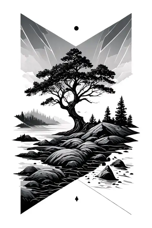 Geometric Nature scene tattoo design idea