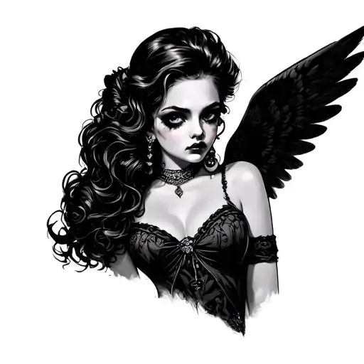 sad angel rockabilly girl tattoo design idea
