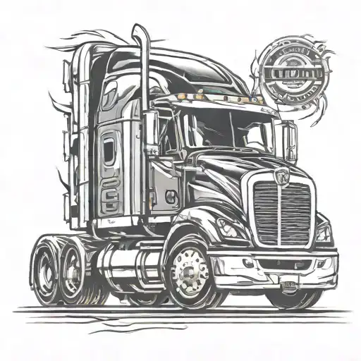 traditional 18 wheeler semi truck tattoo design idea