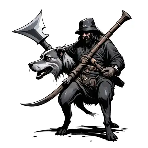 executioner killing a dog tattoo design idea