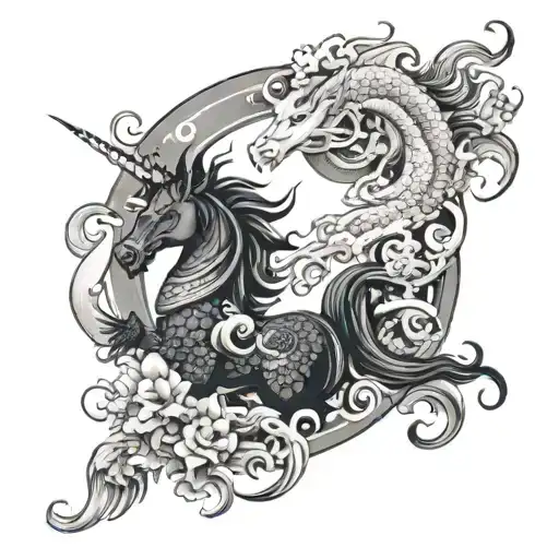Unicorn and Dragon Yin and Yang tattoo design idea