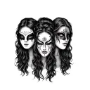 Full leg outside, three masks (happy, sad and beautiful world tattoo design idea