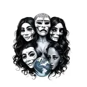 Full leg outside, three masks (happy, sad and beautiful world tattoo design idea