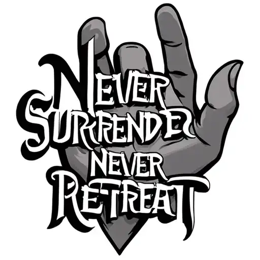 "Never surrender never retreat" "Never surrender never retreat" "Never surrender never retreat" hand tattoo spelled correctly quote  tattoo design idea