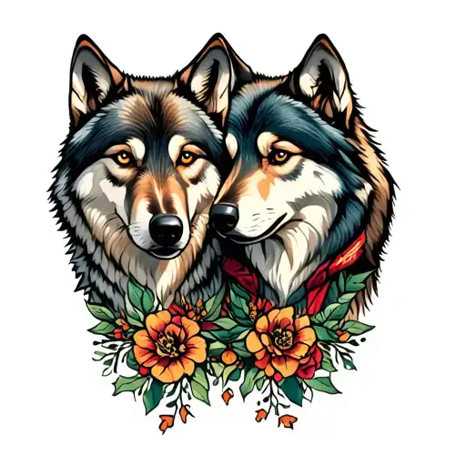 mom and dad wolves tattoo design idea