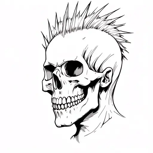 Punk rock skull with mohawk hairstyle looking to the right tattoo design idea