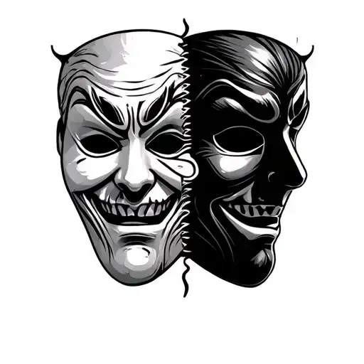 one half mask sad behind other half mask happy  tattoo design idea