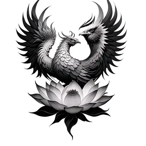 Phoenix Rising From Lotus tattoo design idea