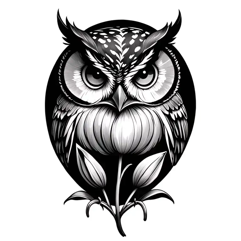 owl and tulip flower tattoo design idea