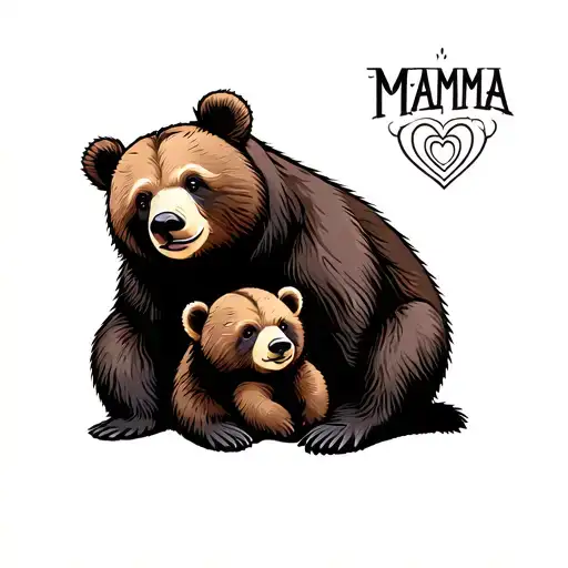 mamma bear with cub tattoo design idea