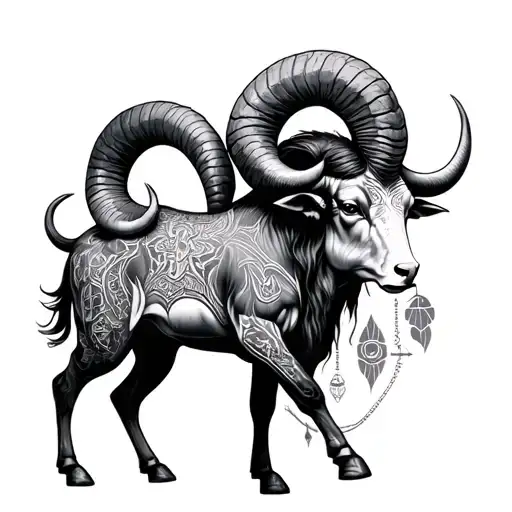 big aries zodiac sign over a combined aquarius and Taurus zodiac signs tattoo design idea