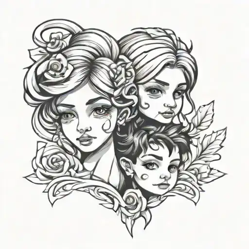 older sister two little brothers tattoo design idea