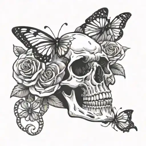 skull, rose, butterfly tattoo tattoo design idea