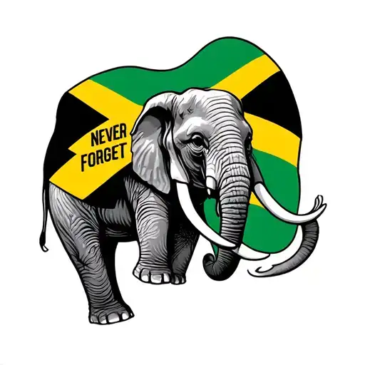Jamaica flag elephant words never forget tattoo design idea