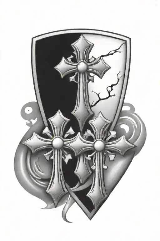 two chrome hearts crosses with a design behind them tattoo design idea