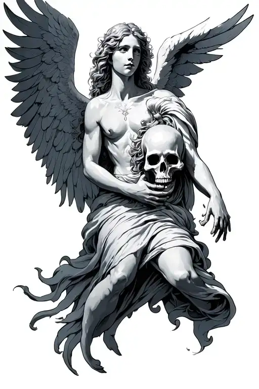 angel fighting death tattoo design idea